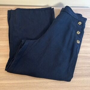Timing Linen Blend Wide Leg Sailor Pants Navy Blue Large